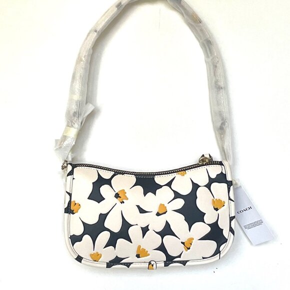 Coach Swinger Bag 20 Floral Daisy CR509 Leather Chalk White Black Shoulder - Picture 6 of 13